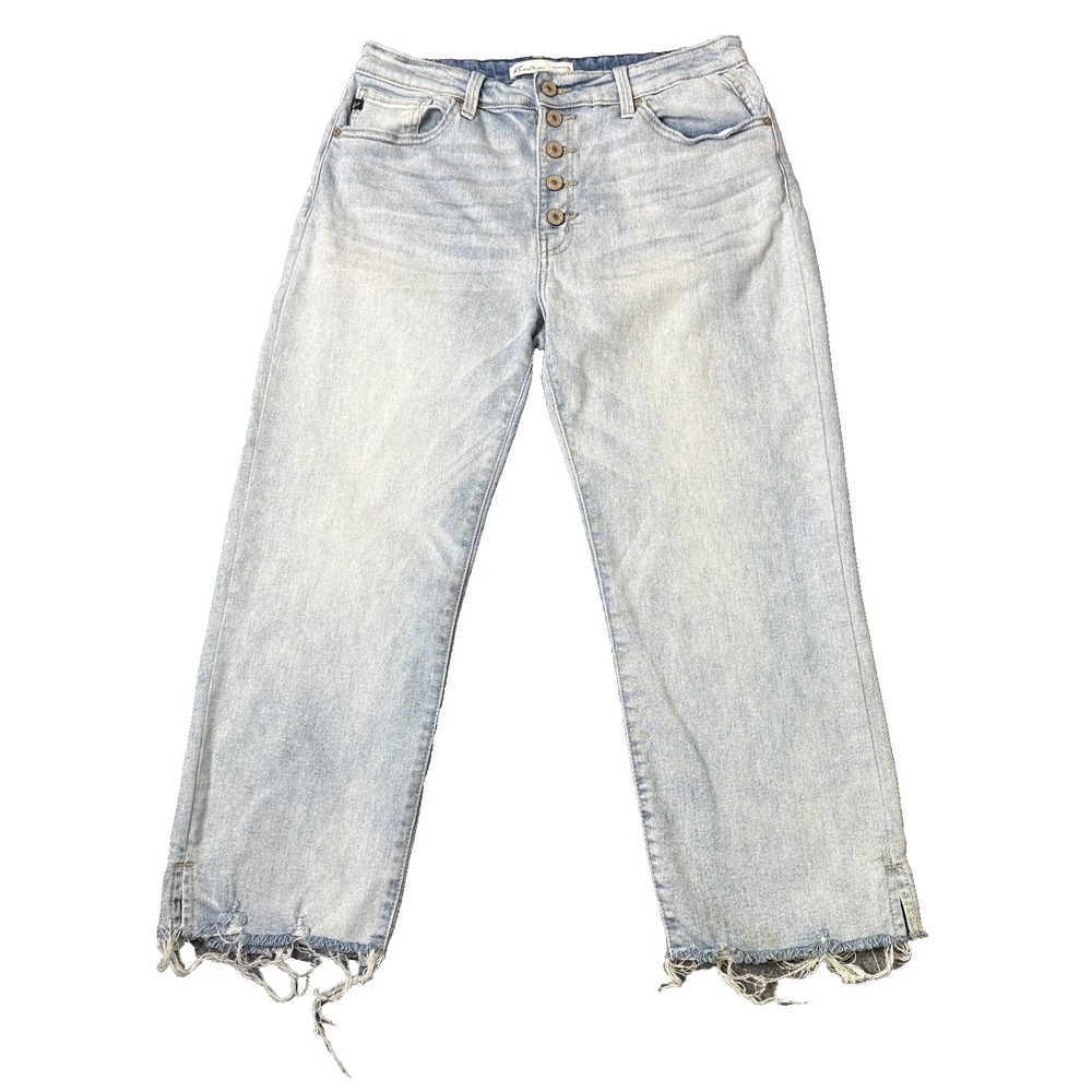 KanCan Wide Leg Crop Jeans Women's Size 30 Mom Fit Stretchy Blue Wash Distressed